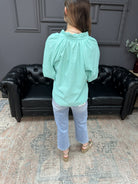seersucker bubble sleeve top, scalloped hem blouse, mint seersucker top, peony pink blouse, curvy seersucker top, boutique summer blouse
