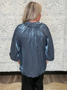 Shimmery Scalloped Tie Neck Blouse