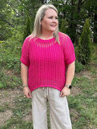 Short Sleeve Fishnet Crochet Knit Sweater Top