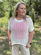 Short Sleeve Fishnet Crochet Knit Sweater Top