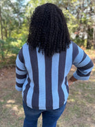 Sky Blue & Charcoal Striped Sweater Top