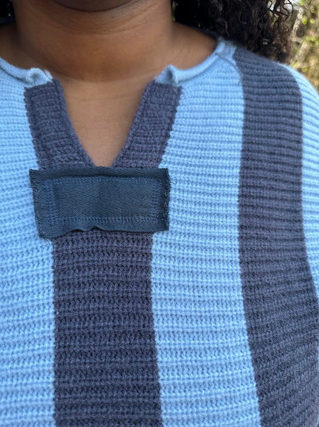 Sky Blue & Charcoal Striped Sweater Top