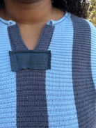 Sky Blue & Charcoal Striped Sweater Top