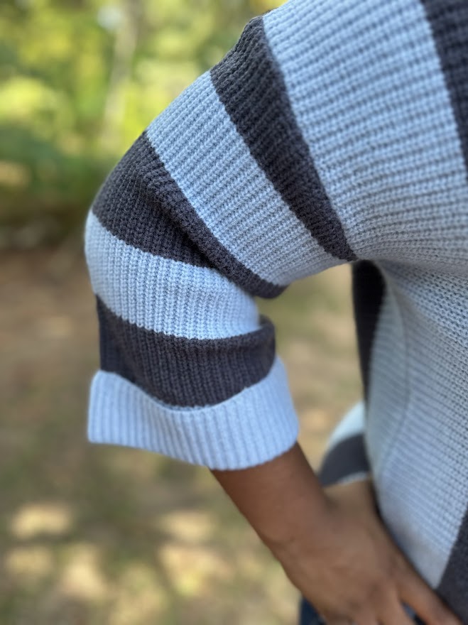 Sky Blue & Charcoal Striped Sweater Top