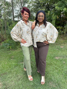 soft floral blouse, button front top, long sleeve floral shirt, lightweight fall blouse, neutral floral print top, boho chic blouse, relaxed fit button up, feminine floral blouse, vintage inspired floral top, everyday casual blouse, dressy casual shirt, boutique style blouse, women’s floral button down, romantic floral blouse, balloon sleeve top, versatile fall floral blouse, neutral tones blouse, Gypsy River Apparel, Northport boutique clothing, effortless floral style