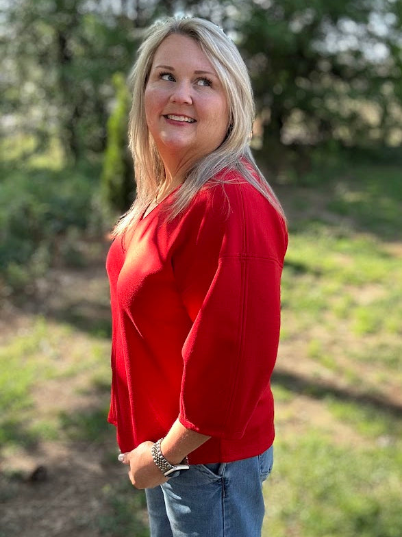 Soft Texture V-Neck Drop Shoulder Top