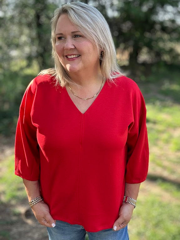 Soft Texture V-Neck Drop Shoulder Top
