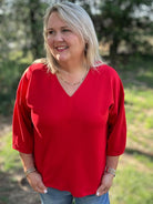 Soft Texture V-Neck Drop Shoulder Top