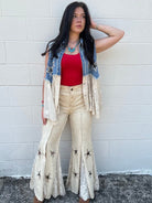 Star Appliqué Lace Inset Flare Pants – Natural