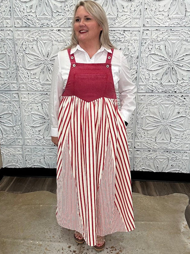 Stiped Crimson Overall Maxi Dress