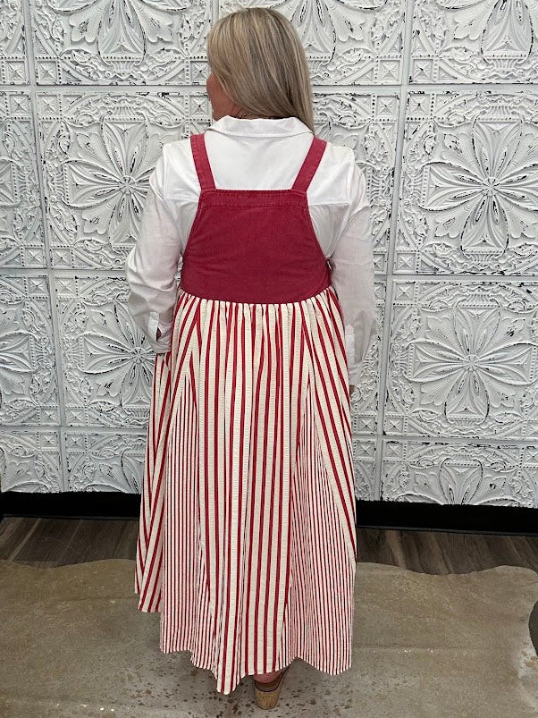 Stiped Crimson Overall Maxi Dress