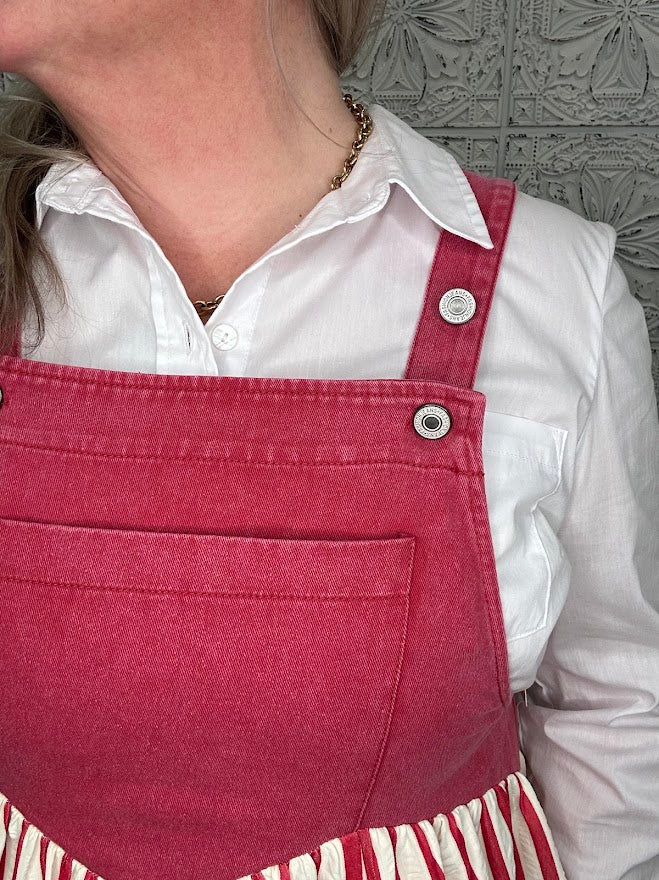Stiped Crimson Overall Maxi Dress