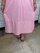 Stripe Puff Sleeve Midi Dress