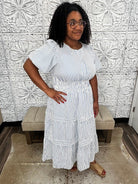 Stripe Puff Sleeve Tiered Midi Plus size Dress
