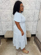 Stripe Puff Sleeve Tiered Midi Plus size Dress