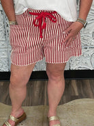 Striped Drawstring Shorts with Braided Belt & Distressed Hem