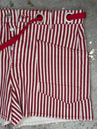 Striped Drawstring Shorts with Braided Belt & Distressed Hem