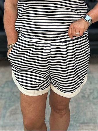 striped lounge shorts women, matching set shorts, comfy casual shorts, boutique lounge wear, relaxed fit striped shorts