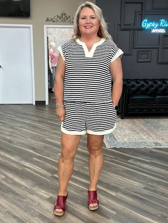 striped lounge shorts women, matching set shorts, comfy casual shorts, boutique lounge wear, relaxed fit striped shorts