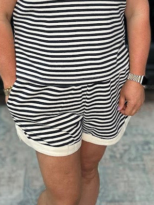 striped lounge shorts women, matching set shorts, comfy casual shorts, boutique lounge wear, relaxed fit striped shorts