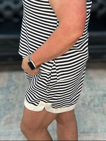 striped lounge shorts women, matching set shorts, comfy casual shorts, boutique lounge wear, relaxed fit striped shorts