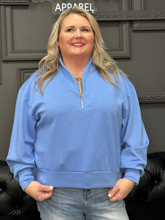 scuba pullover, half zip pullover, women’s casual sweatshirt, soft stretch pullover, boutique pullovers, everyday tops, Gypsy River Apparel