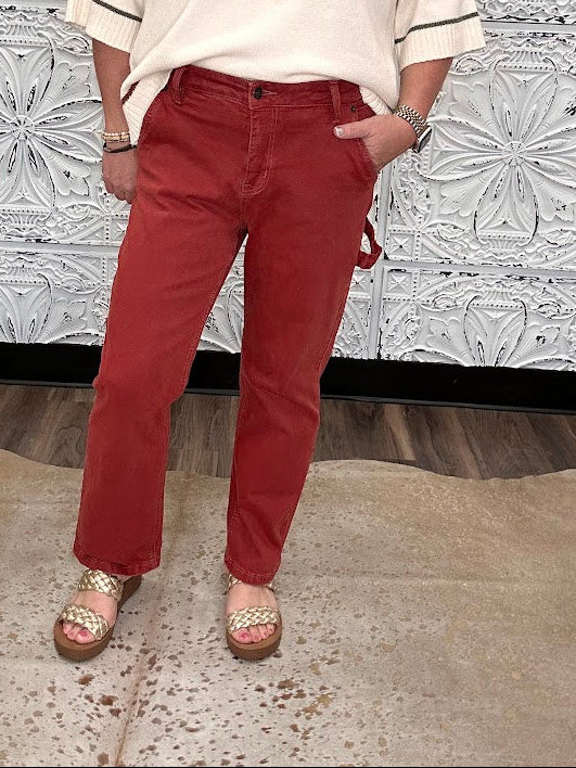 Terracotta High-Rise Utility Straight Crop Pants