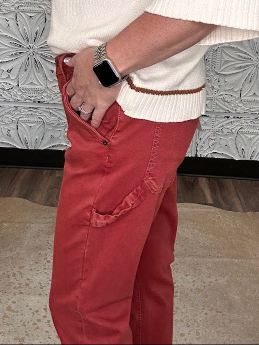 Terracotta High-Rise Utility Straight Crop Pants