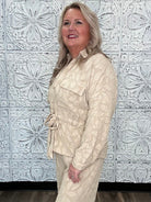 Textured Jacquard Utility Tie-Waist Blouse