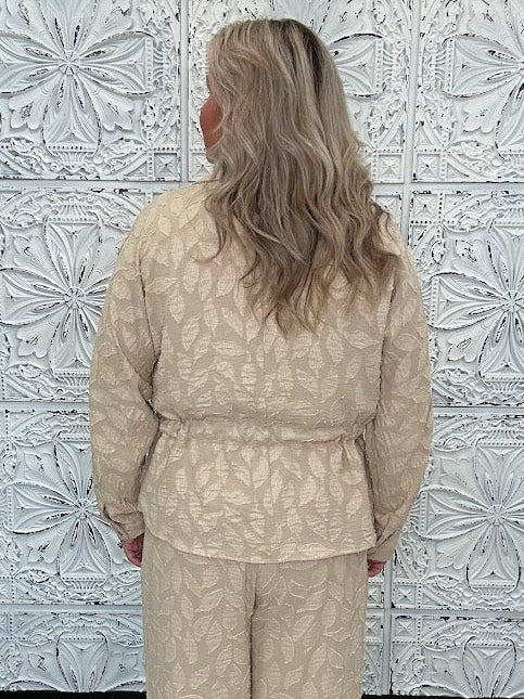 Textured Jacquard Utility Tie-Waist Blouse