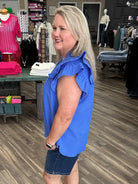 Textured Ruffle Sleeve V-Neck Blouse