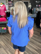 Textured Ruffle Sleeve V-Neck Blouse