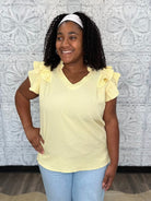Textured Ruffle Sleeve V-Neck Blouse