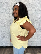 Textured Ruffle Sleeve V-Neck Blouse