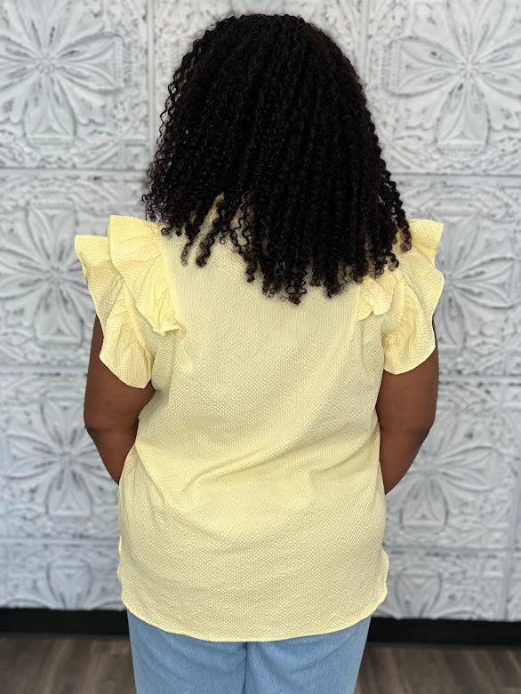Textured Ruffle Sleeve V-Neck Blouse