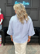 striped button down blouse, textured stripe shirt women, relaxed collared blouse, boutique striped shirt, casual button down top women, lightweight summer blouse