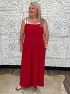 Textured Wide Leg Sleeveless Jumpsuit