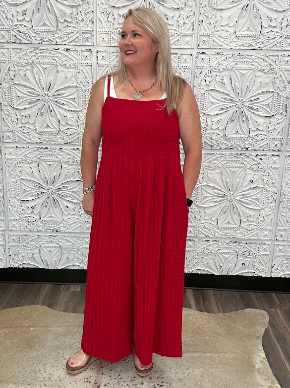 Textured Wide Leg Sleeveless Jumpsuit