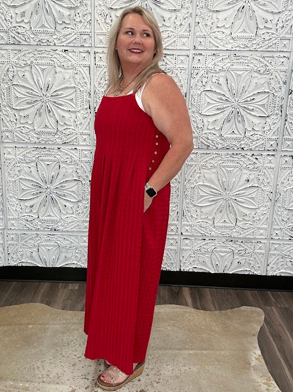 Textured Wide Leg Sleeveless Jumpsuit