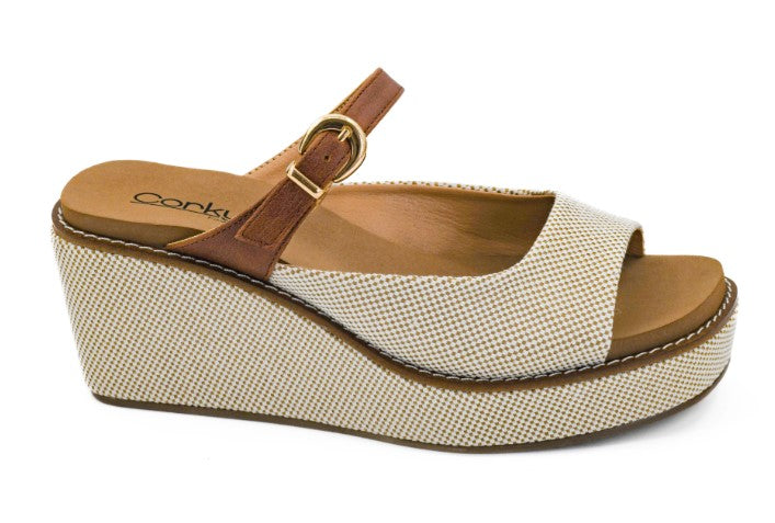 Corkys wedges, platform wedge sandals, leopard wedge sandals, neutral wedge shoes, Corkys Treat Yourself, women’s dressy wedges