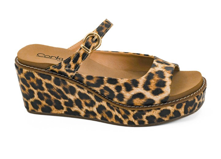 Corkys wedges, platform wedge sandals, leopard wedge sandals, neutral wedge shoes, Corkys Treat Yourself, women’s dressy wedges