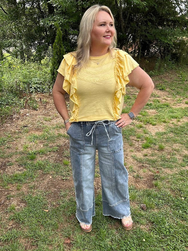 Trendy Wide Leg Drawstring Pants