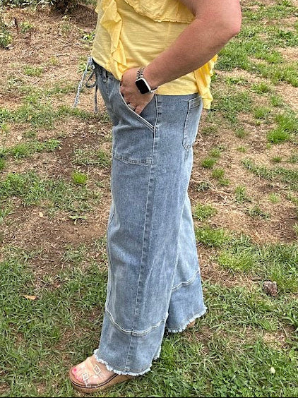 Trendy Wide Leg Drawstring Pants