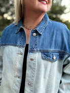 Two-Tone Colorblock Cropped Denim Jacket
