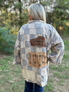 Vintage Blue Plaid Crochet Patchwork Button-Up Top