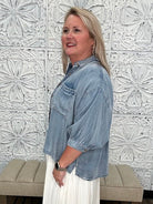 Washed Chambray Button Down Top