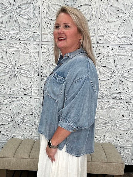 Washed Chambray Button Down Top