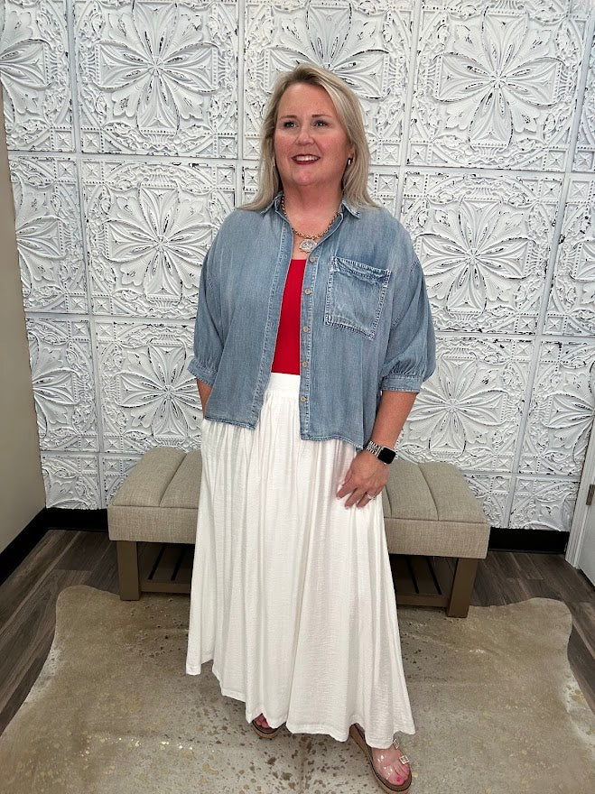 Washed Chambray Button Down Top