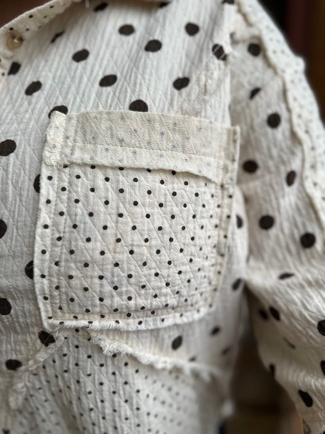 Washed Cotton Gauze Mixed Polka Dot Shirt