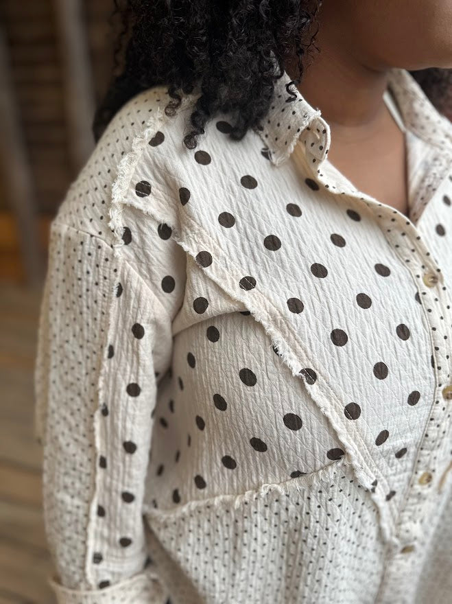 Washed Cotton Gauze Mixed Polka Dot Shirt
